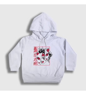 Presmono Unisex Çocuk Beyaz Mask Tanjiro Kamado Anime Demon Slayer Kimetsu No Yaiba Kapüşonlu Sweatshirt 307588tt