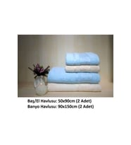Polo Life 4 Parça Bamboo Hamam Seti, Banyo Havlu Takımı-Krem Turkuaz