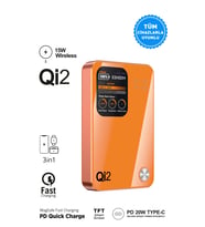 Intouch 10.000 mAh MagSafe Hızlı Şarj QI2/PD 20W TFT Ekranlı Powerbank Premium Serisi
