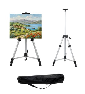 Temel Katlanabilir Alüminyum Tripod Şövale - Kollu Yükseklik Ayarlı, Su Terazili, Gümüş