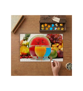 Renkli Meyveler ve Meyve Kokteylleri Tasarımı 240 parça Ahşap Puzzle Ahşap Kutuda MP01791