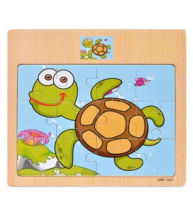 Hayal Sepeti KAPLUMBAĞA resimli Ahşap Çocuk Puzzle 12 Parça 15x17cm
