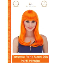 Uzun Düz Parti Peruğu Turuncu Renk Kostüm Aksesuarı
