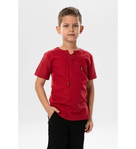Kısa Kol Şile Bezi Zımbalı Yazlık Erkek Çocuk Tshirt Kırmızı 3051