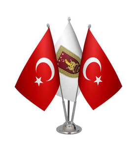 Masa Üstü Kara Kuvvetleri Bayrağı Türk Bayrağı Üçlü Krom Direk Masa Bayrak Seti
