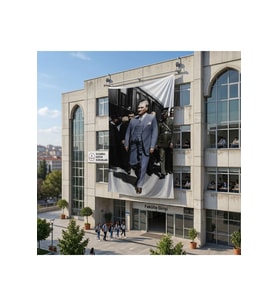 Yürüyen Atatürk Portresi Poster Bayrak Raşel Kumaş 6x9 metre ATA77