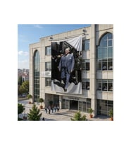 Yürüyen Atatürk Portresi Poster Bayrak Raşel Kumaş 6x9 metre ATA77