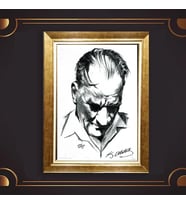 Özel Seri Paspartulu Çerçeveli Atatürk Tablo l261 (Gold)