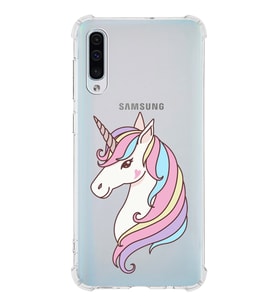 Samsung Galaxy A50 Uyumlu Köşe Korumalı Antişok Kapak Unicorn Tasarımlı Şeffaf Silikon Kılıf