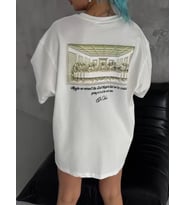 Unisex Baskılı Oversize T-Shirt - Beyaz