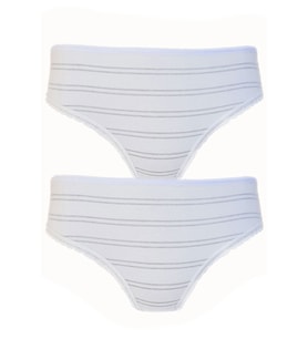 2li Kadın Sim Çizgili Bikini Yüksek Bel İnce Lastik Ekonomik (Beyaz)