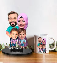 Kişiye Özel Aile Tasarımlı Karikatür Biblo Ve Kupa Hediye Seti 148