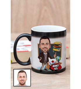 Erkek Öğretmene Hediye Karikatürlü Sihirli Kupa Bardak