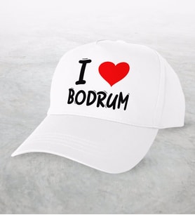 BK Gift I Love Bodrum Tasarımlı Beyaz Şapka - Model 1