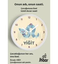 İsme Özel Sevimli Solucan Kedi Çocuk Odası Duvar Saati Orta Boy 30 cm Beyaz Camlı Sessiz