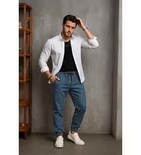 Erkek Beli Lastikli Jogger Pantolon Mavi