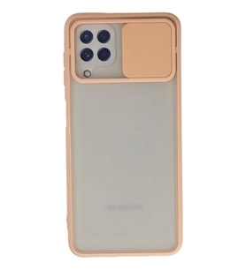 Newface Samsung Galaxy A22 Kılıf Palm Buzlu Kamera Sürgülü Silikon - Pembe