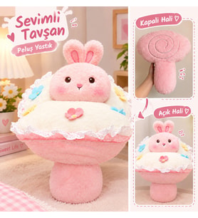 Sevimli pembe tavşan peluş buket 40 cm sevgiliye hediyelik peluş buket