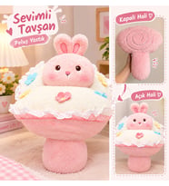 Sevimli pembe tavşan peluş buket 40 cm sevgiliye hediyelik peluş buket