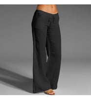 Keten Günlük Yazlık Rahat Kesim Kadın Pantolon (Siyah)