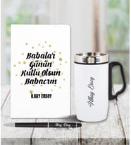 Kişiye Özel Babalar Günü Temalı Defter & Kalem & Çelik Termos Seti