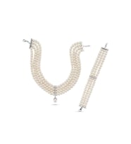 Choker Zirkon Taşlı Doğal İnci Kolye Bileklik İkili Set