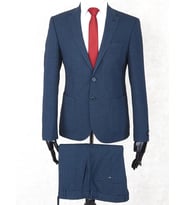 Jan Carlucci Slim Fit Beli Lastikli-Yarım Astar-Mono Yaka-Çift Yırtmaç Açık Lacivert Torba Cep Drop 6 Takım Elbise