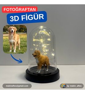 Işıklı) Fanus İçinde Kişiye Özel 3D Evcil Hayvan Figür (15 cm)
