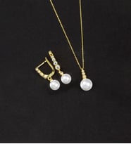 925 Ayar Gümüş Süzme Küre İnci Set (Altın)