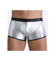 Fantezi Deri Görünümlü Gümüş Erkek Boxer Tanga