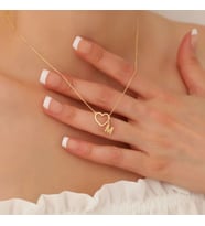 Kişiye Özel Tasarım İç İçe Kalp Harf Kolye 925K Gümüş (Gold)
