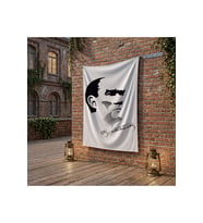 Siyah - Beyaz Mustafa Kemal Atatürk Silüeti ve İmza poster Bayrak Raşel Kumaş 100x150 cm ATA27