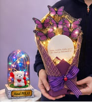 Size Özel Renkli Led Işıklı Fanus ve Aynalı Led Işıklı Kelebek Buketi Seti (Model 5)