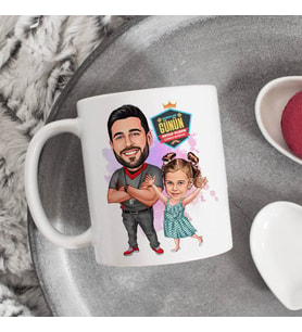 Futbol Sever Baba ve Kızı Karikatürlü Kupa Bardak