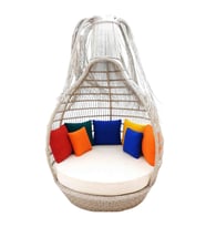 Tassel Daybed  150 cm Rattan Bahçe Kral Yatağı (Beyaz)