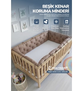 Beşik Kenar Koruma Minderi %100 Pamuk - Montessori Yatak Uyumlu - Açık Kahverengi - Buble Soft