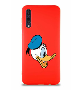 Samsung Galaxy A50 Soft Premier Kapak Donald Duck-F Tasarımlı Silikon Kılıf - Kırmızı (Şeffaf)