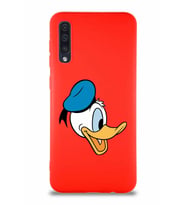 Samsung Galaxy A50 Soft Premier Kapak Donald Duck-F Tasarımlı Silikon Kılıf - Kırmızı (Şeffaf)