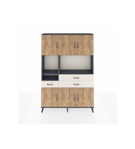 Arges Dolap 9 Raflı 3 Çekmeceli 6 Kapaklı 132x30x195 Antrasit-Çam/Aytaşı