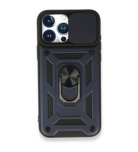 Apple İphone 15 Pro Max Kılıf Pars Lens Yüzüklü Silikon - Lacivert