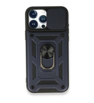 Apple İphone 15 Pro Max Kılıf Pars Lens Yüzüklü Silikon - Lacivert