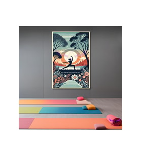 Tekli Dikey Kanvas Soyut Renkli Yoga Meditasyon Yapan İnsan Figürü