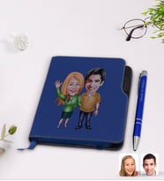 BK Gift Kişiye Özel Sevgililer Karikatürlü Lacivert Termo Deri Defter Kalem Seti-110