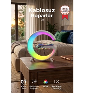 Torima Bluetooth Hoparlör Kablosuz Şarjlı Saat Masa Lambası 3in1 G1 Beyaz