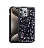 Apple iPhone 14 Pro Uyumlu Kılıf Taşlı ve Simli Tasarım Zore Azra Kapak (Siyah)