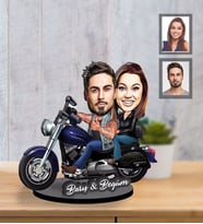 Kişiye Özel Motorcu Sevgili Karikatürlü İki Katmanlı Ahşap Biblo Model 3