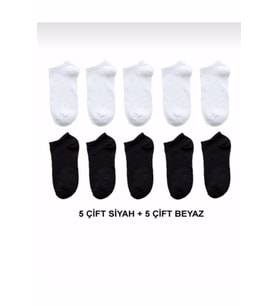 Unisex 10 Çift Koton Ekonomik Siyah + Beyaz Renk Patik Çorap