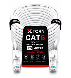 TORN CAT6 Ethernet Kablosu 20 Metre RJ45 LAN İnternet Modem Router Bilgisayar Kablosu