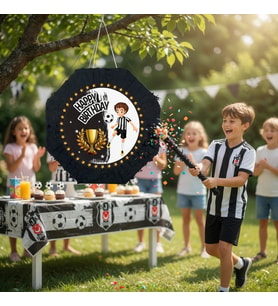 Pinyata Siyah Beyaz Sopalı 42 cm Doğum Günü Parti Oyunu Seti