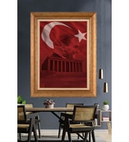 Altın Varaklı Çerçeveli Paspartulu Atatürk Tablo nh348 (Gold)